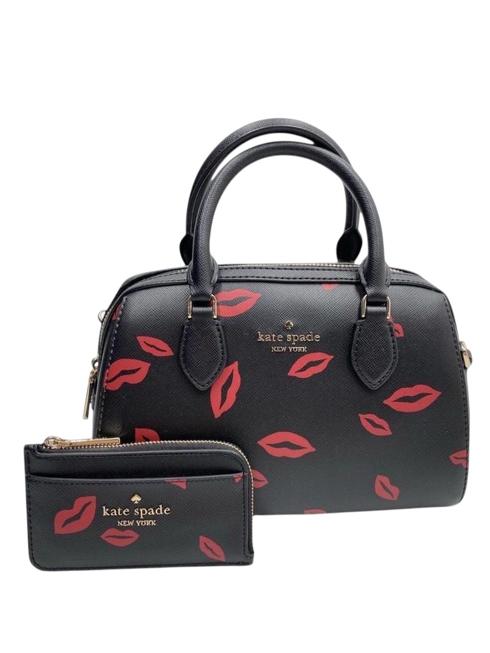 Kate Spade Madison Lip Toss Print Small Duffle Crossbody Bag & Card Case Nwt